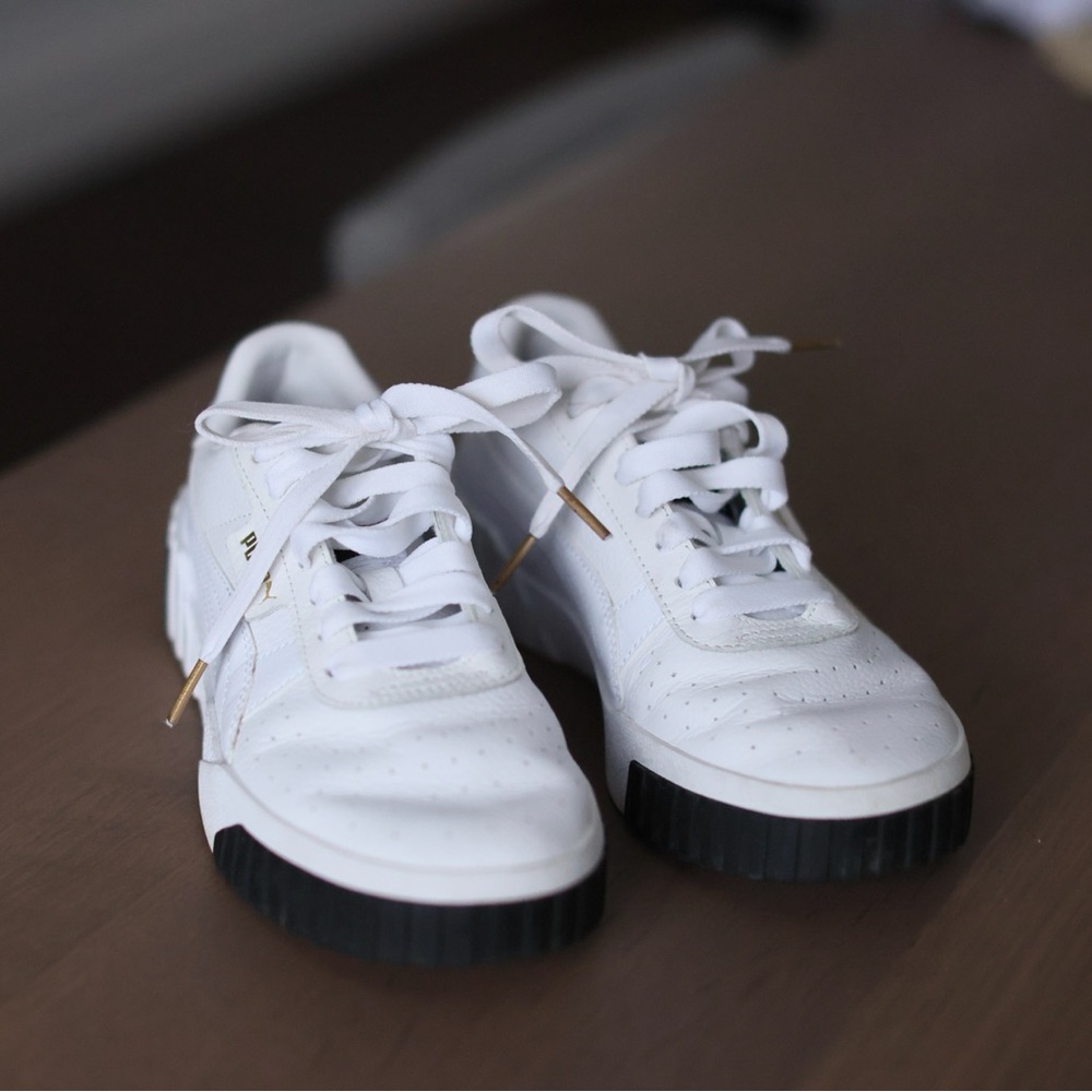 PUMA Mayze White Sneakers with Black Soles 6.5